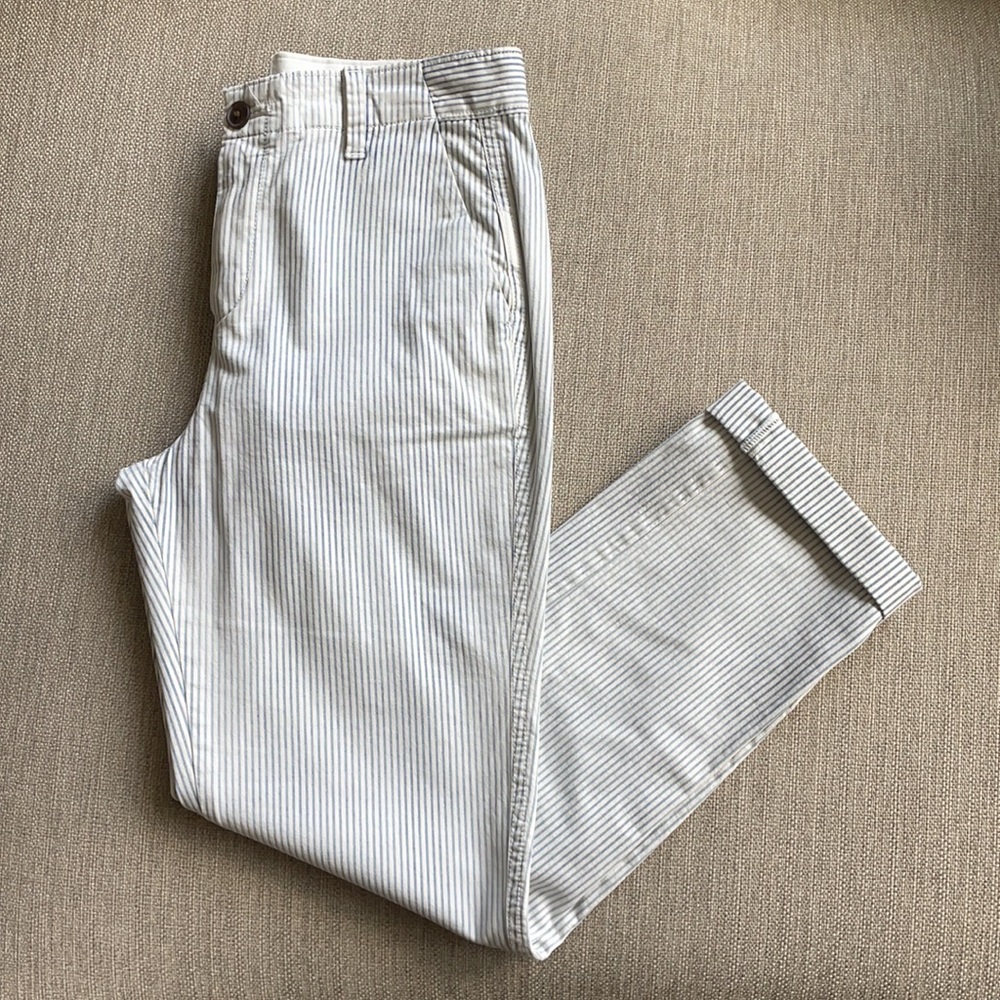 GAP White w/Blue Stripes Girlfriend Chino Pant- 2